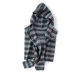 Womens Striped Cashmere Hooded Scarf Cashmere Knit Wrap with Hoodie