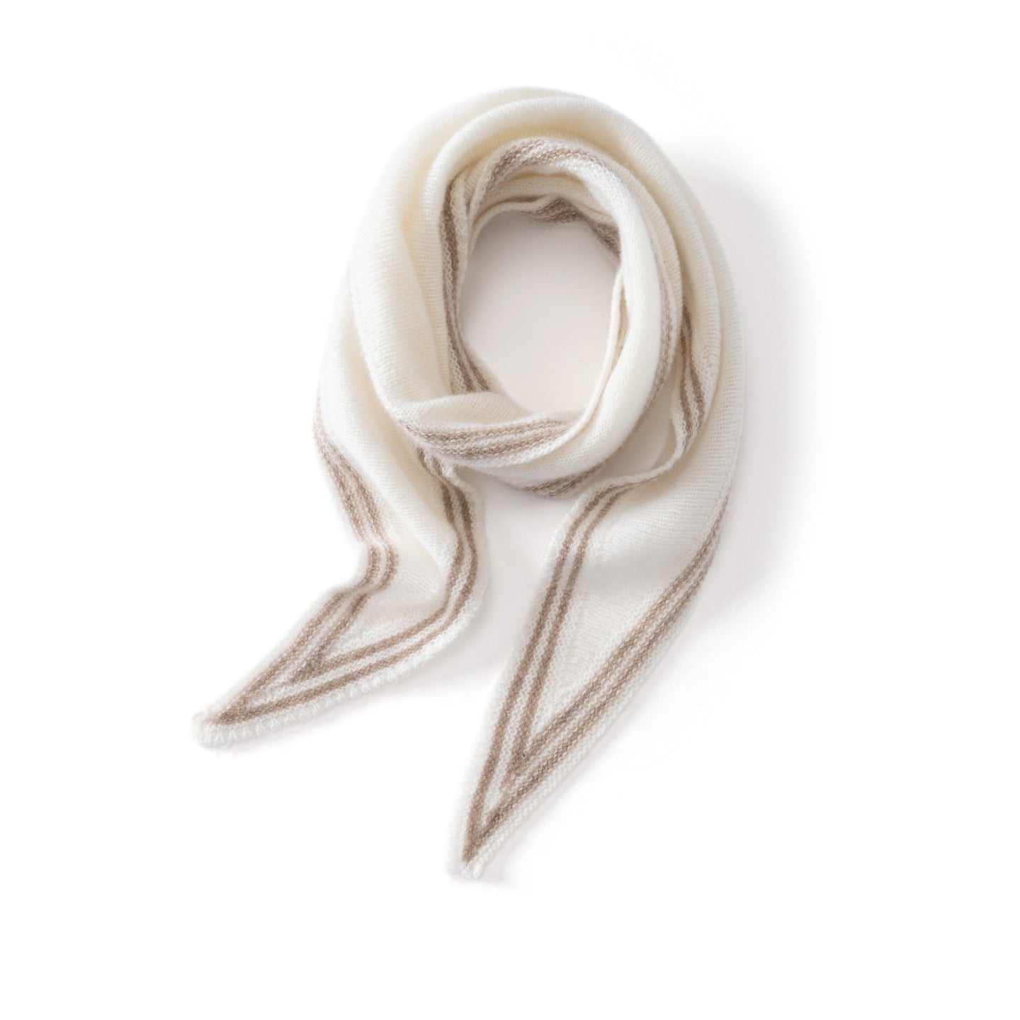 Womens Striped Cashmere Triangle Scarf Soft Knit Cashmere Neck Scarf White S