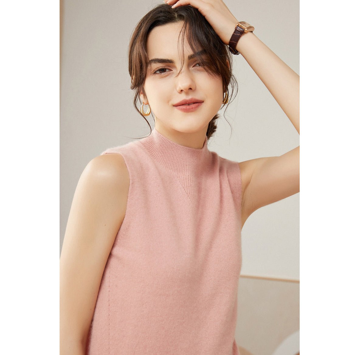 Womens Cashmere Sleeveless Mock Neck Sweater Cashmere Tank