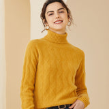 Womens Cashmere Turtleneck Sweater Diamond Knit Long Sweater