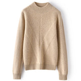 Womens Cashmere Mock Neck Sweater With Chevron Ribbed Detailing