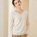 Womens V - Neck Cashmere Sweater Long Sleeve Warm Cashmere Sweater