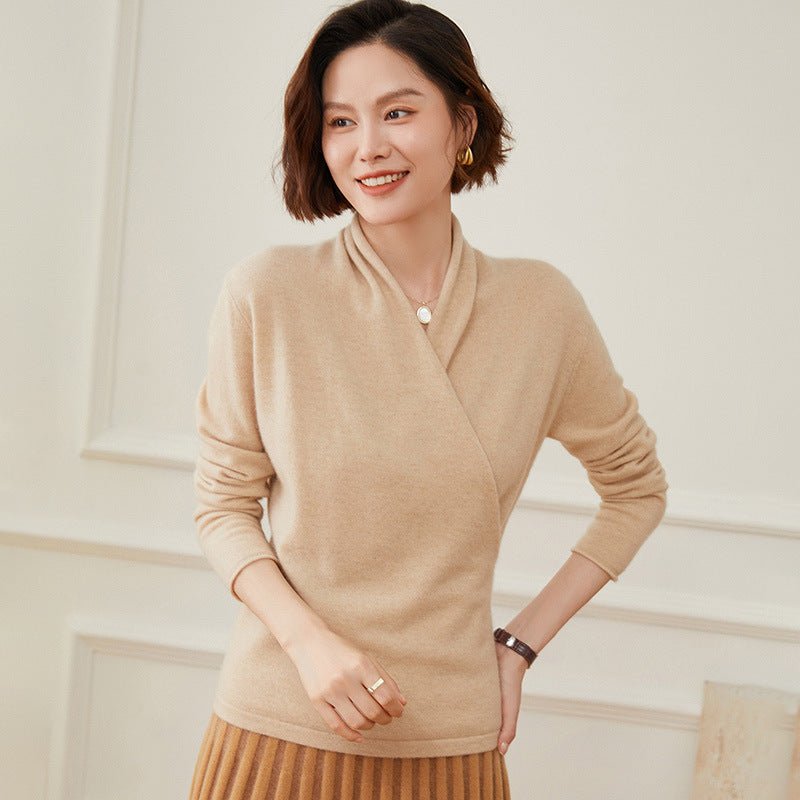 Womens V Neck Crossover Cashmere Pullover Wrap Cashmere Sweater