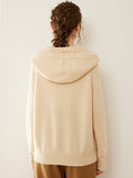 Womens Zip Up Cashmere Hoodie Cashmere Cardigan Long Sleeve Knit Sweater Beige XS