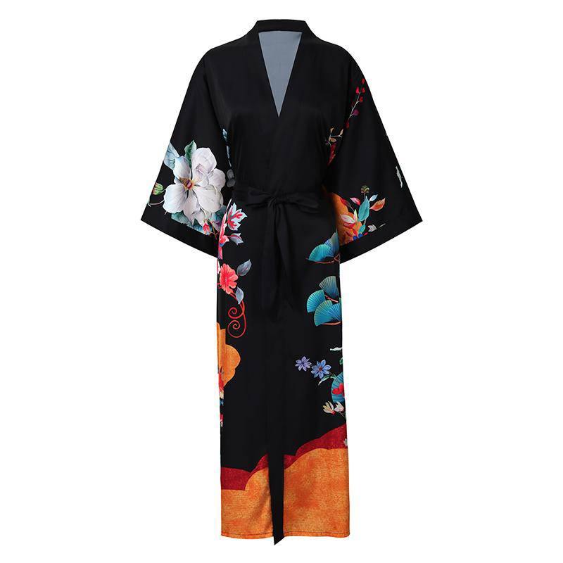 Ladies' Mulberry Silk Kimono Robe Delicate Hand Painted Cherry Blossom Elegant Nightwear - slipintosoft