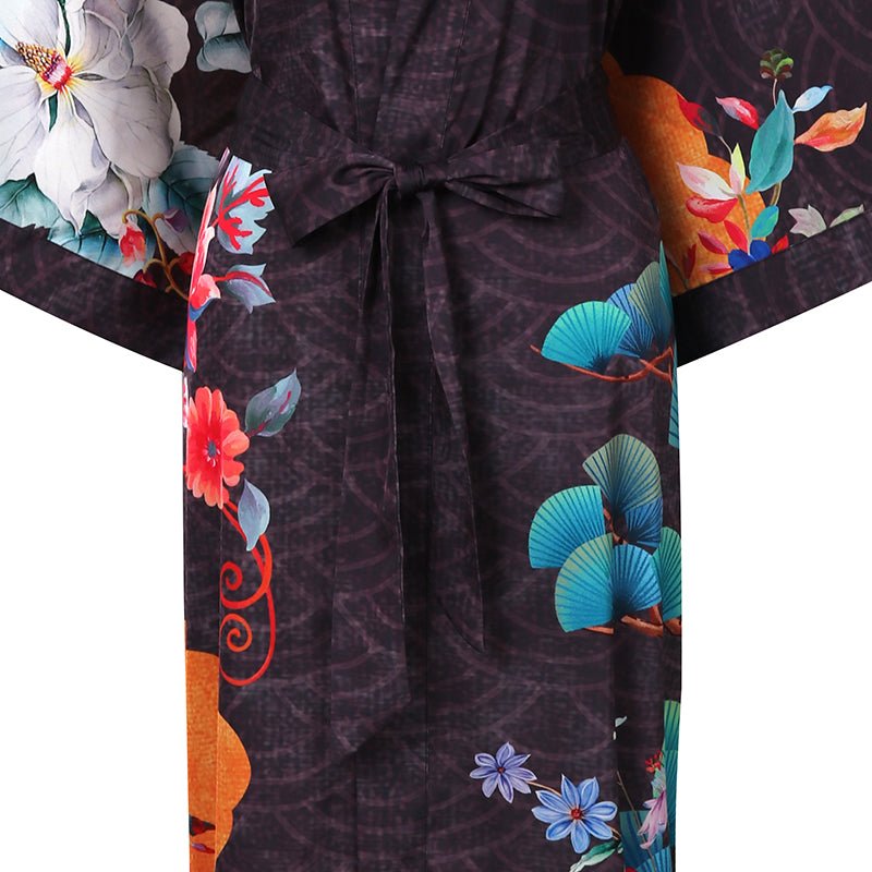 Ladies' Mulberry Silk Kimono Robe Delicate Hand Painted Cherry Blossom Elegant Nightwear - slipintosoft