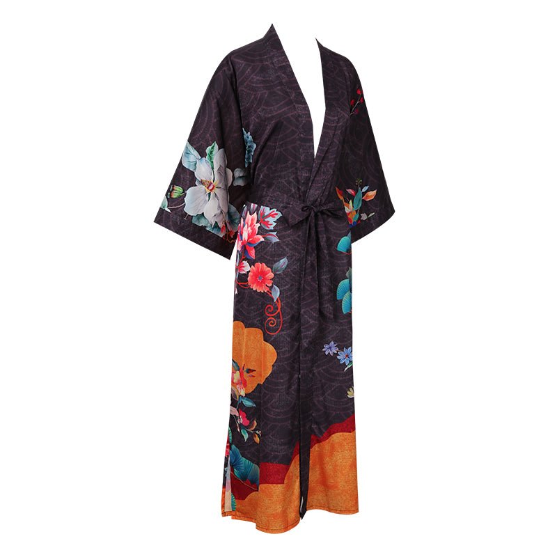 Ladies' Mulberry Silk Kimono Robe Delicate Hand Painted Cherry Blossom Elegant Nightwear - slipintosoft