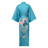 Luxury Long Silk Kimono Robe Hand Painted Cherry Blossom and Leaves - slipintosoft