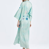 19 Momme Long 100% Silk Kimono Robes lotus silk clothes Women's Handpainted Lotus lower and Fishes -  slipintosoft