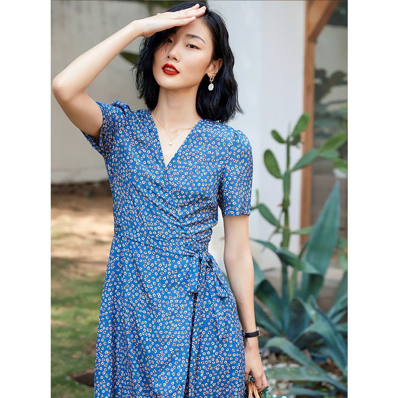 100% Pure Silk Vintage Style Dress Ladies Summer Chic Silk Dresses