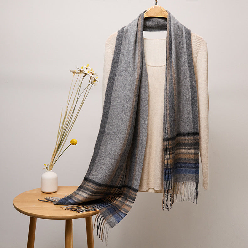 Long Cashmere Scarf with Tassel Plaid Cashmere Warps Multi Styles Winter Gifts - slipintosoft