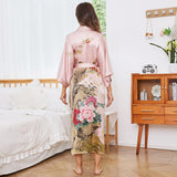 Vintage Blumenmuster Damen Luxus Lange Kimono Robe aus 100 % reiner Maulbeerseide