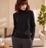 Womens Speckled Cashmere Sweater Long Sleeve Turtleneck Cashmere Pullover