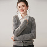 Womens Cable Knit Cashmere Cardigan Deep V Neck Cashmere Sweater