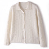 Damen-Cardigan aus reinem Kaschmir, Zopfmuster, Knopfleiste vorne, Rollkragenpullover aus Kaschmir