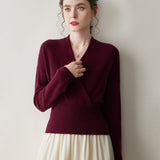 Damen-Kaschmirpullover mit V-Ausschnitt, Kaschmir-Strickpullover, Kaschmir-Wickelpullover