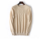 Herren-Diamantgestrickter reiner Kaschmir-Pullover Rundhals mit Rippsaum