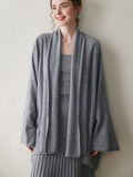 Damen-Kaschmir-Cardigan, vorne offen, drapierter, langärmliger Kaschmir-Strickpullover