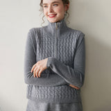 Womens Cable Knit Cashmere Vest Zip Mock Neck Cashmere Sweater Vest