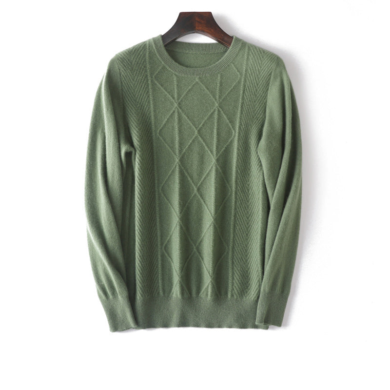 Herren-Diamantgestrickter reiner Kaschmir-Pullover Rundhals mit Rippsaum