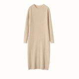 Womens Cable Knit Cashmere Dress Long Sleeve Cashmere Midi Dress