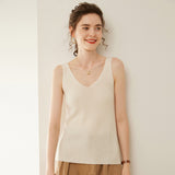 Damen-Tanktop aus Kaschmir mit V-Ausschnitt und geripptem Strick-Kaschmir-Tanktop