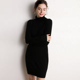 Rollkragen-Kaschmirkleid für Damen, langärmeliges Strick-Minipulloverkleid