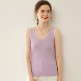 Damen-Tanktop aus Kaschmir mit V-Ausschnitt und geripptem Strick-Kaschmir-Tanktop