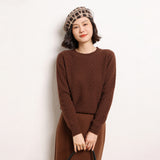 Damen-Pullover aus reinem Kaschmir mit Rundhalsausschnitt. Strukturierter langärmliger Kaschmir-Strickpullover