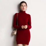 Rollkragen-Kaschmirkleid für Damen, langärmeliges Strick-Minipulloverkleid