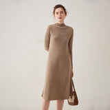 Womens Mock Neck Cashmere Dress Cashmere Midi Dress Bottom Dress