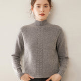 Womens Ribbed Mock Neck Cashmere Sweater Cable Knit Cashmere Pullover