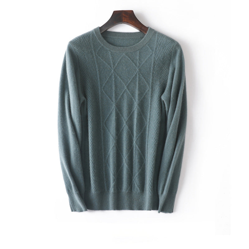 Herren-Diamantgestrickter reiner Kaschmir-Pullover Rundhals mit Rippsaum