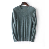 Herren-Diamantgestrickter reiner Kaschmir-Pullover Rundhals mit Rippsaum