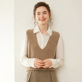 Womens Deep V Neck Cashmere Sweater Cashmere Vest Ribbed Trim