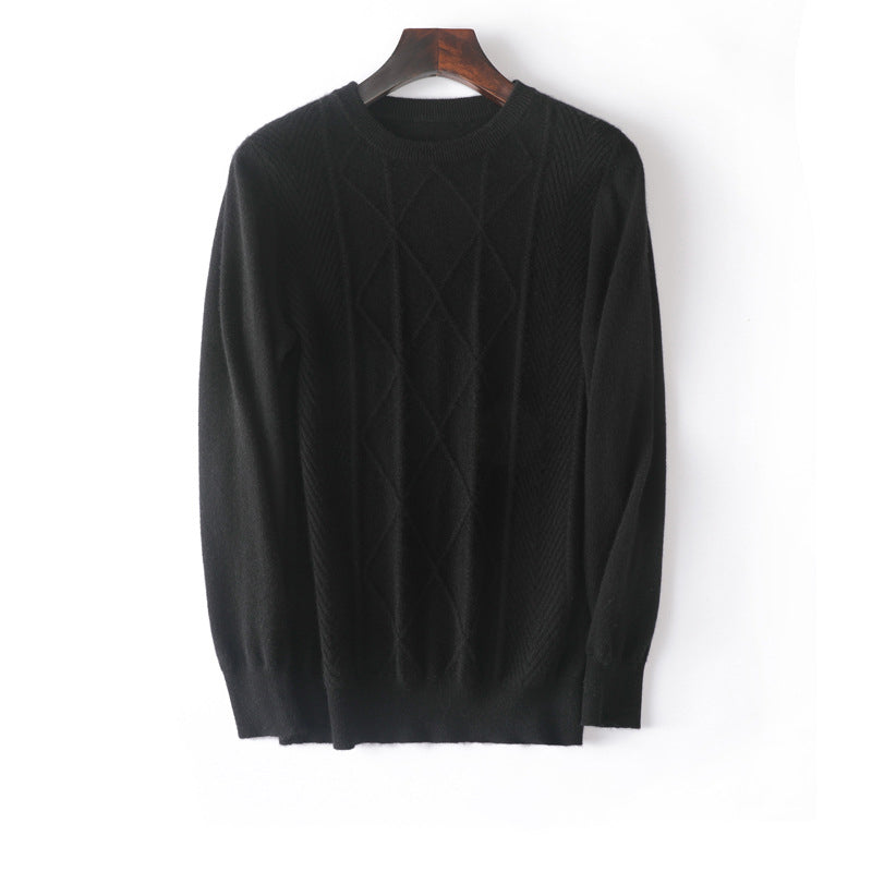 Herren-Diamantgestrickter reiner Kaschmir-Pullover Rundhals mit Rippsaum