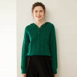 Kaschmir-Henley-Pullover aus Kaschmir mit Zopfmuster für Damen