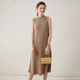 Ärmelloses Damen-Kaschmirkleid mit Stehkragen und Kaschmir-Strick-Midikleid