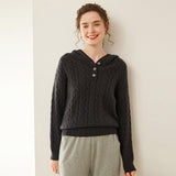 Kaschmir-Henley-Pullover aus Kaschmir mit Zopfmuster für Damen