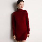Rollkragen-Kaschmirkleid für Damen, langärmeliges Strick-Minipulloverkleid