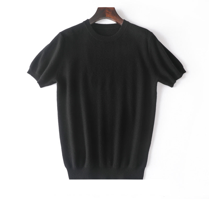 Herren Kurzärmel reiner Kaschmirpullover Crew Neck texturierte Strickoberteile