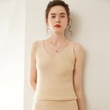Damen-Tanktop aus Kaschmir mit V-Ausschnitt und geripptem Strick-Kaschmir-Tanktop