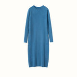 Womens Cable Knit Cashmere Dress Long Sleeve Cashmere Midi Dress