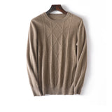 Herren-Diamantgestrickter reiner Kaschmir-Pullover Rundhals mit Rippsaum