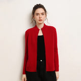 Womens Zip-Up Cashmere Cardigan Ribbed Mock Neck Cashmere Sweater