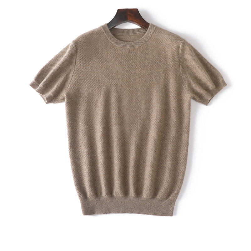 Herren Kurzärmel reiner Kaschmirpullover Crew Neck texturierte Strickoberteile