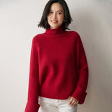 Damen-Pullover aus geripptem Kaschmir mit Rollkragen und Kaschmir-Raglan