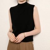Womens Mock Neck Cashmere Sweater Vest Sleeveless Cashmere Knit Top