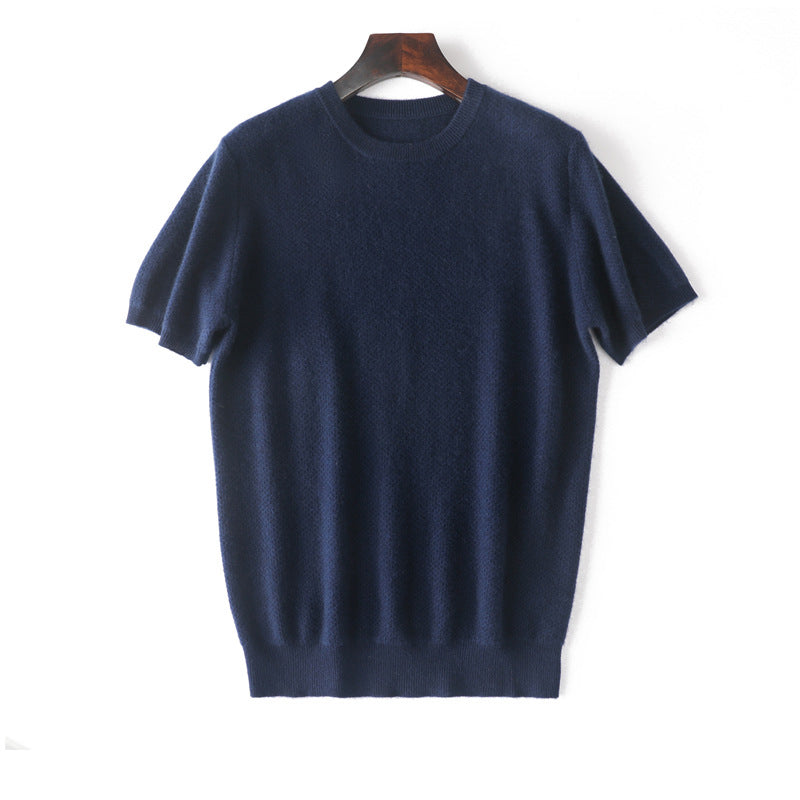 Herren Kurzärmel reiner Kaschmirpullover Crew Neck texturierte Strickoberteile