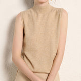 Womens Mock Neck Cashmere Sweater Vest Sleeveless Cashmere Knit Top